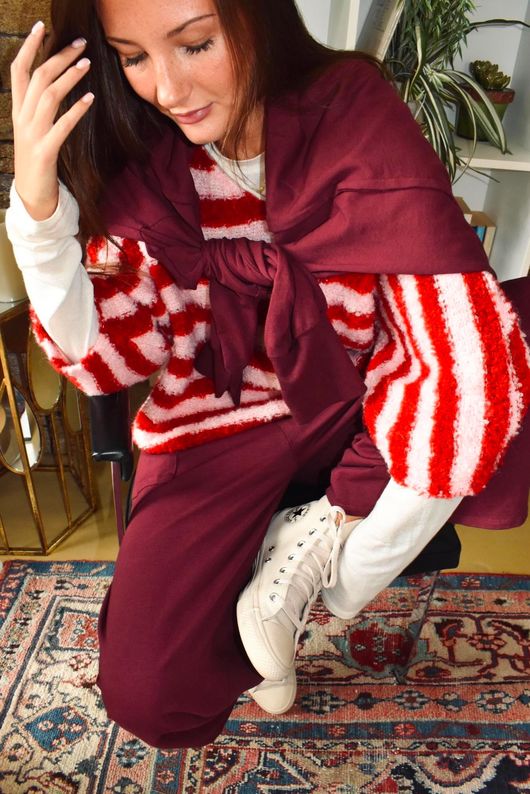 Stripe Boucle Slouch Knit Morello & Rose